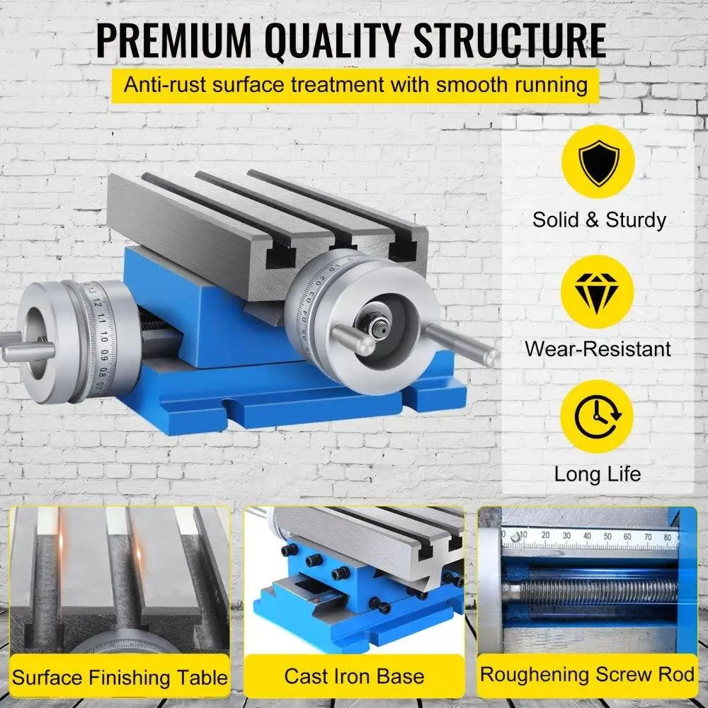 Precision Slide Milling Table for Precision Machining, Dual-Purpose Cross Table with 7.3 x 4 Inch Working Area