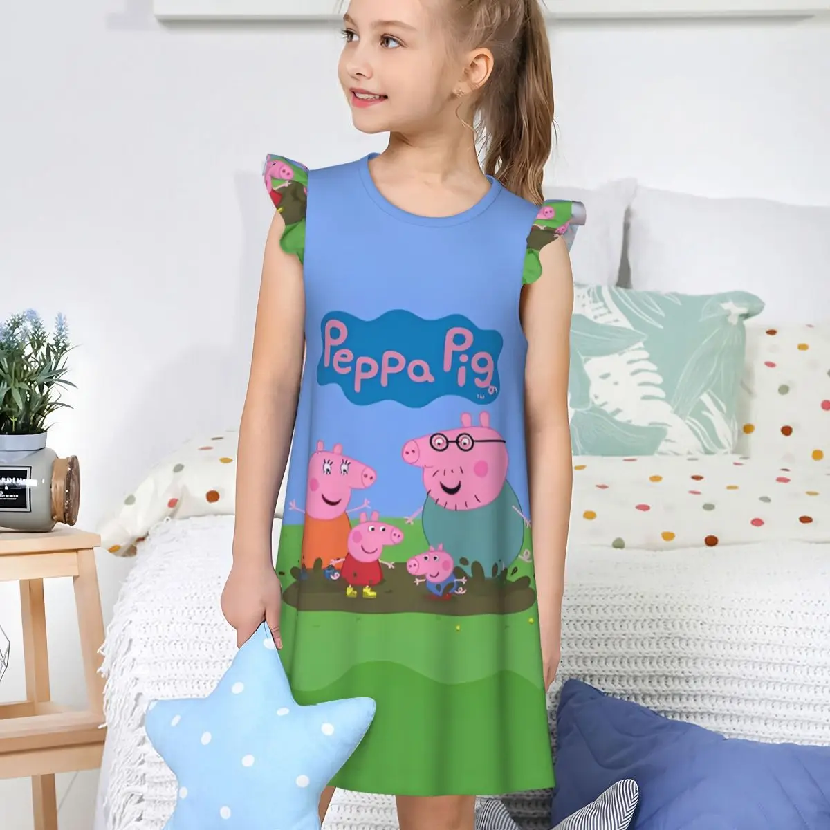 Girl's Peppa Pig Family Nightgowns Cute Night Dress Sleepwear Pajamas Nightie for Little Girls