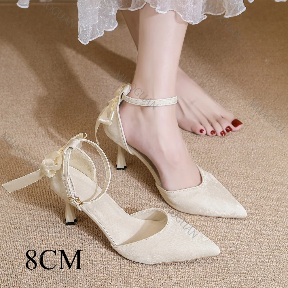 2027 Wedding Heels Women Designer Shoe String Bead Pearls Party Banquet High Heel Pumps Ladies Elegant Pointed Toe Sandals talon