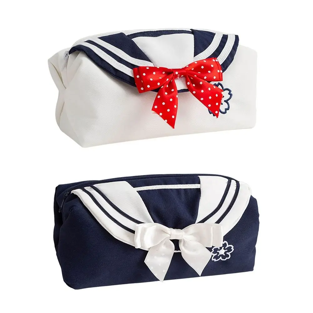 INS JK Bowknot Pen Bag Soft Touch Large Capacity Pencil Case Portable Pen Pouch Students Gift