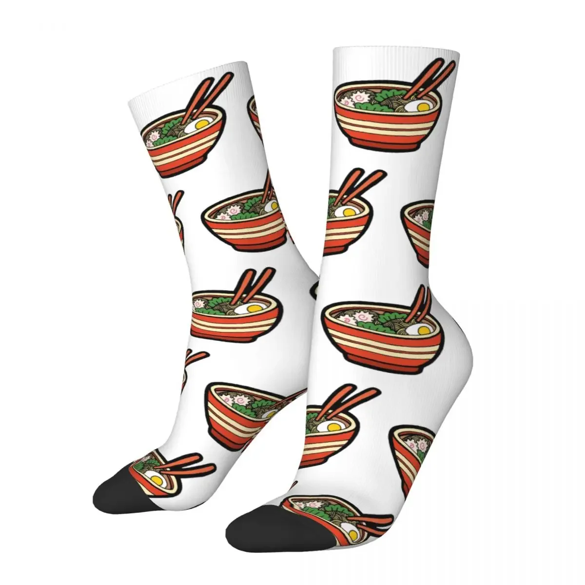 Ramen Bowl Pattern In Dark Blue Socks Harajuku Sweat Absorbing Stockings All Season Long Socks Accessories for Unisex Gifts