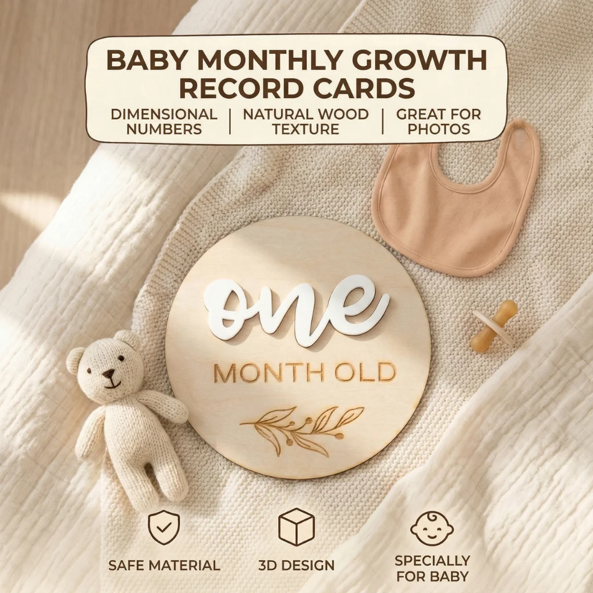 

Карточки для ежемесячных фотосессий малыша, круглые, 10 см, из натурального дерева с объемными акриловыми буквами