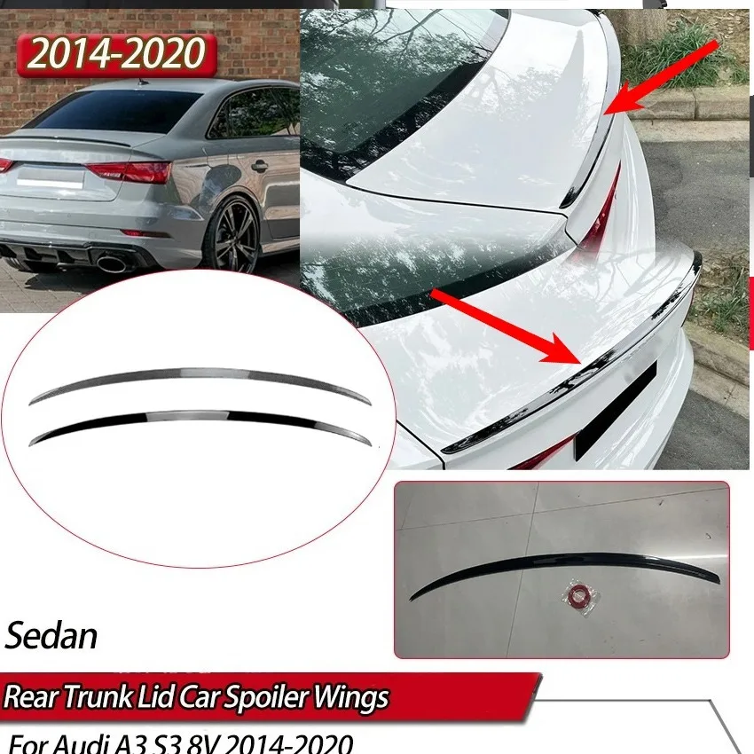 

Для Audi A3 S3 8V Sedan 2014-2020 задний спойлер багажника, крышка, спойлер автомобиля, крылья, Стайлинг автомобиля, внешние аксессуары, комплект задней кузова