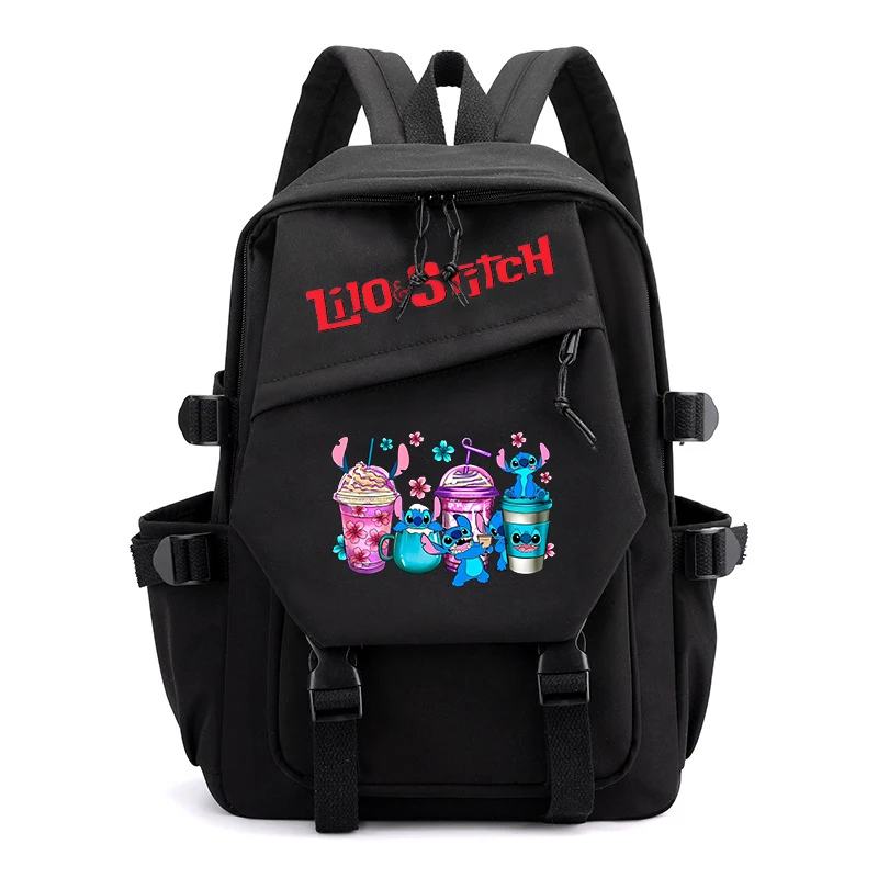 Cute stitch print student schoolbag kids backpack black casual bag for girls