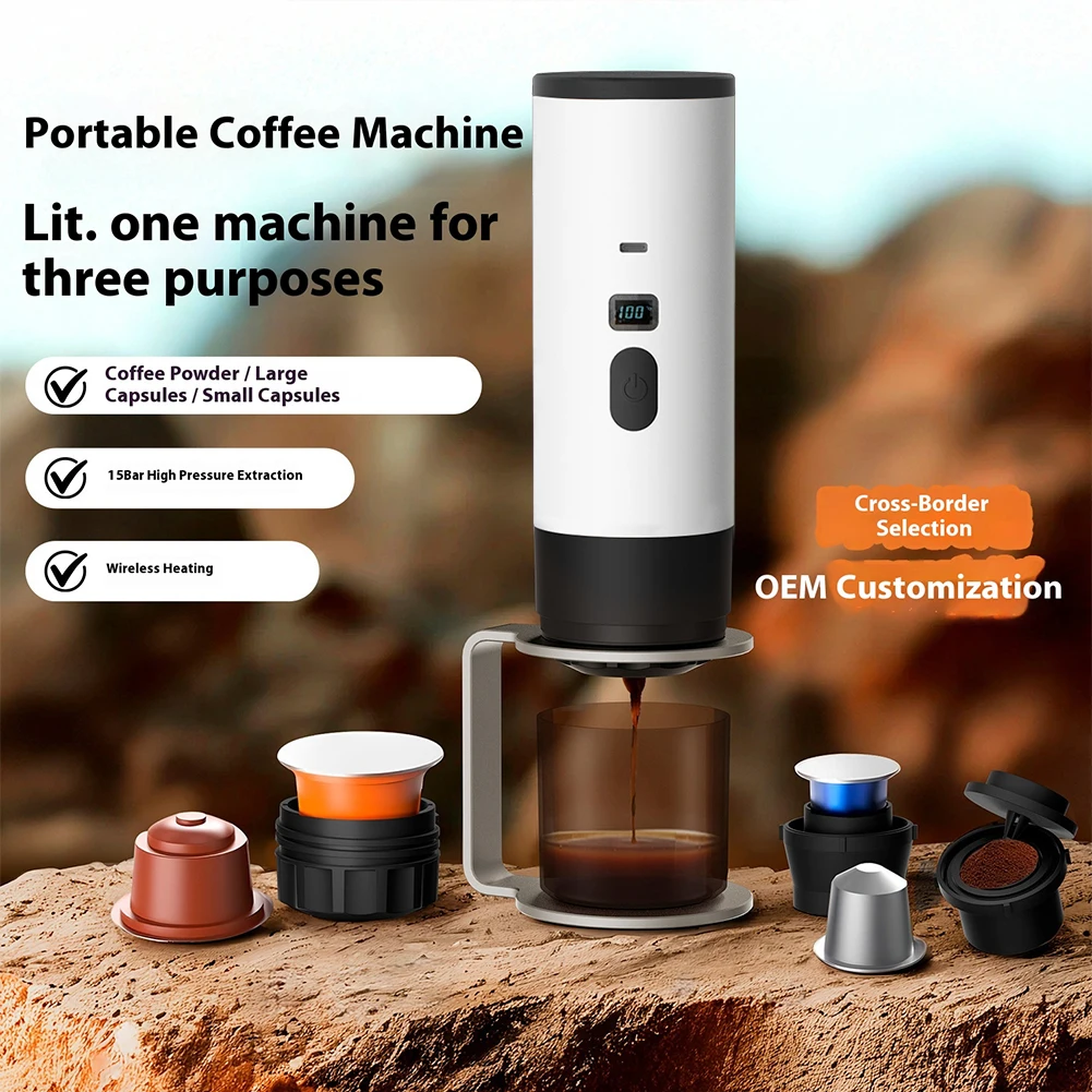 

Wireless Electric Portable Espresso Coffee Machine 3 in 1 Full Automatic Coffee Maker For Car Home Camping Capsule Powder Travel