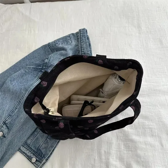 Torba sztruksowa Torba plażowa z truskawkami Modna uniwersalna torba na ramię Torba damska o dużej pojemności Prosta torba do pracy Bolsos