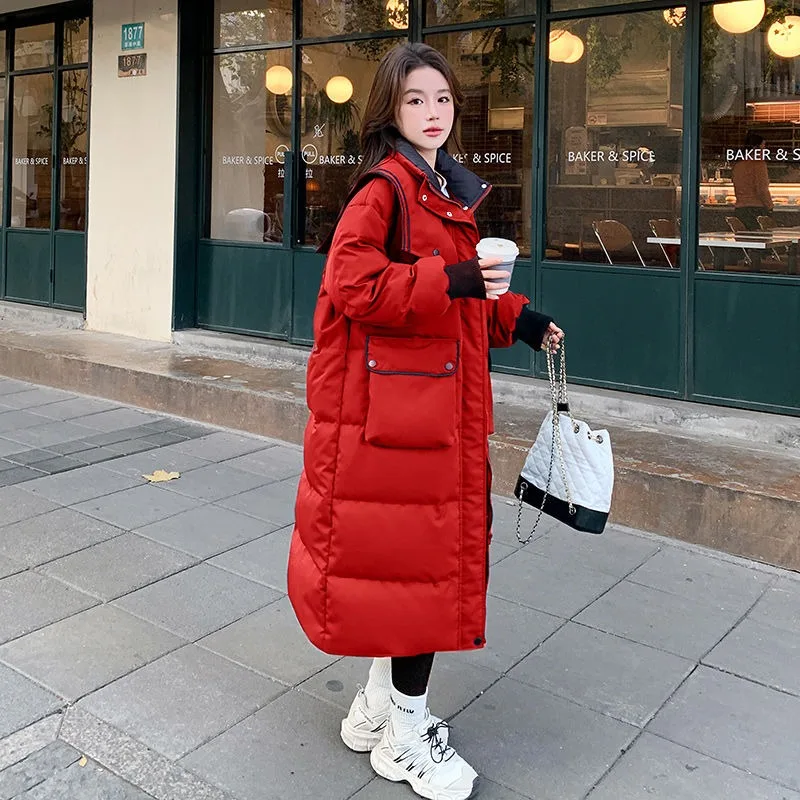 

Solid Color Navy Collar Medium and Long Down Jacket Women's Winter New College Style White Duck Down Fashion Coat Age Reduction