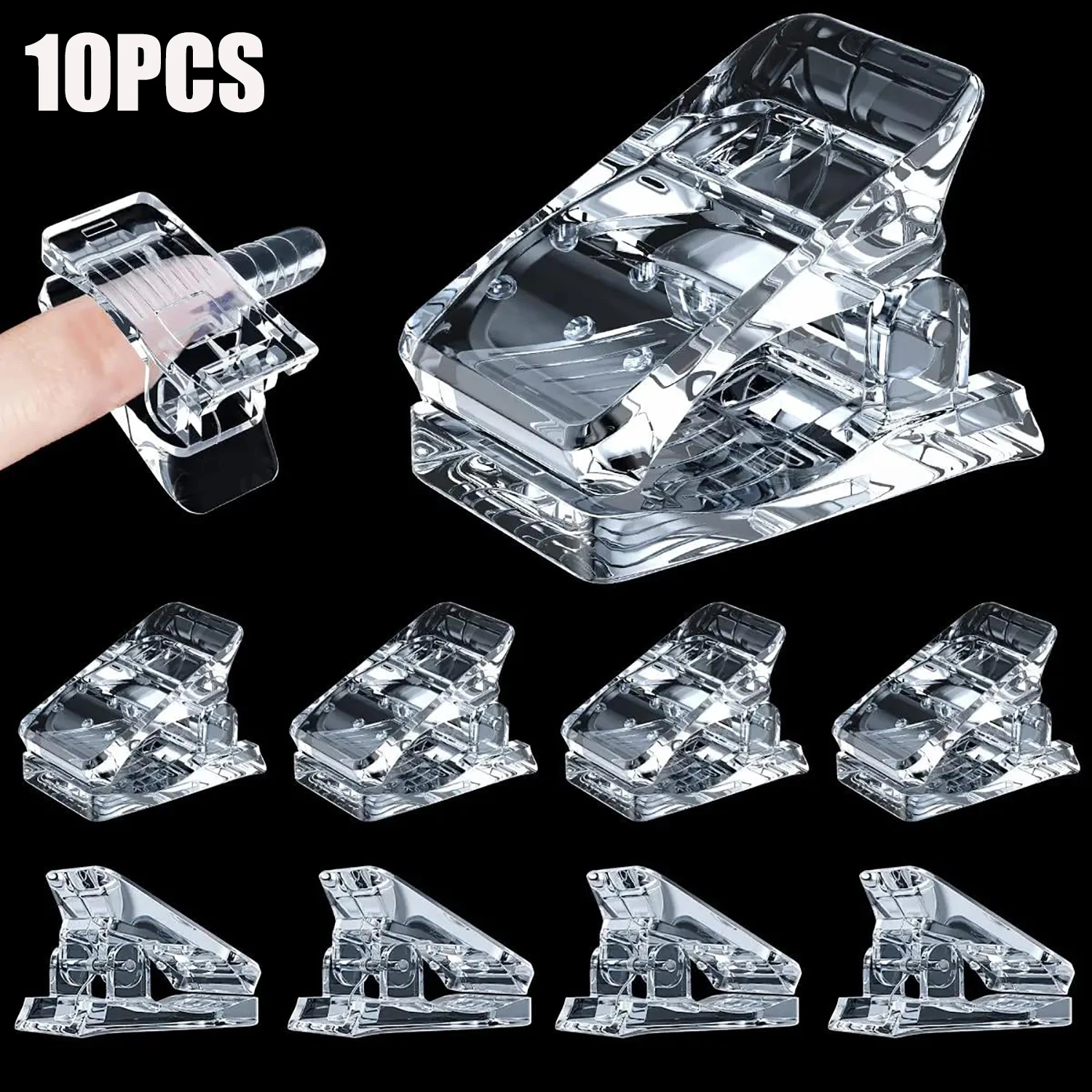 10PCS Acrylic Nail Clips Clear Gel Quick Build Nail Tip Clip, Nail Extension UV Manicure Tool, Nail Art Mold Holder