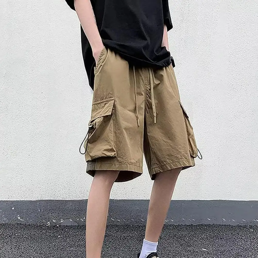 Men Cargo Shorts Men's Summer Cargo Shorts with Adjustable Drawstring Multiple Pockets Wide Leg Design for Streetwear Beach