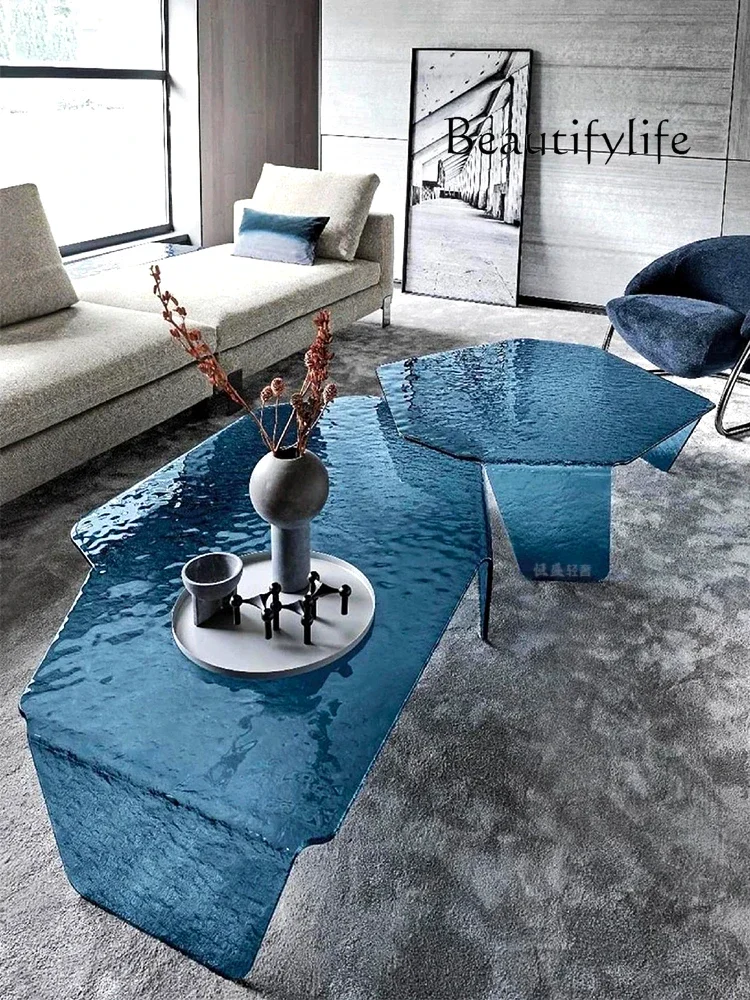 N44 Acrylic coffee table transparent living room special-shaped creative irregular villa Italian water ripple crystal edge table