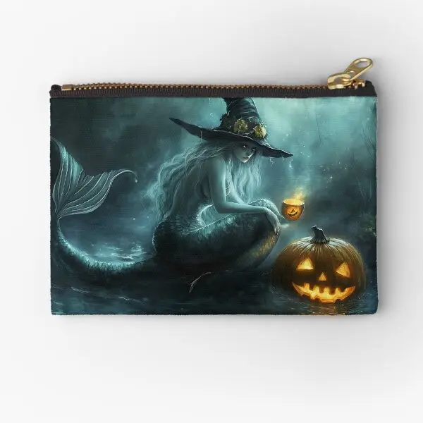 

Witchy Mermaid Is Halloween Night Zipper Pouches Wallet Bag Money Packaging Cosmetic Key Panties Pure Men Small Storage Women