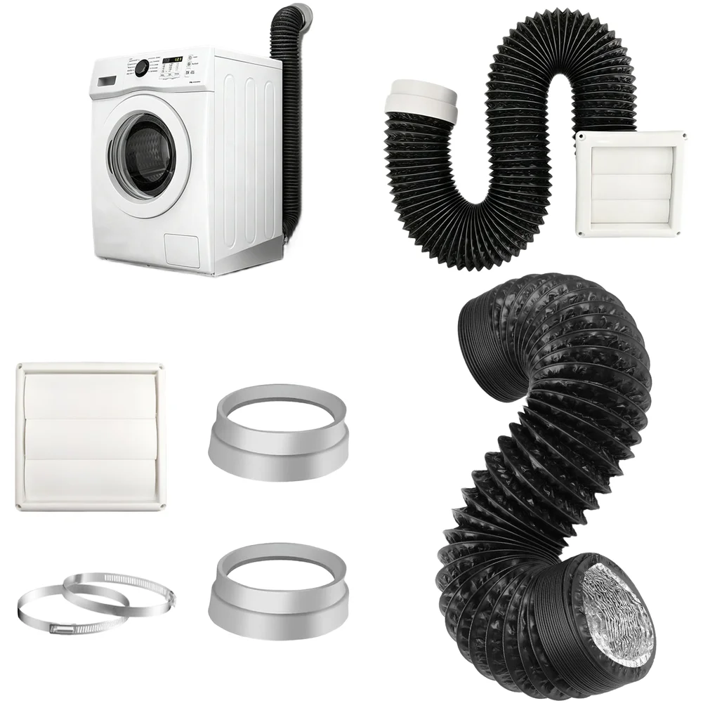4 Inch Dryer Vent Hose Kit Aluminum Foel Elbow Connector Wall Flange Self Closing For Exhaust Set For Laundry Room Installation