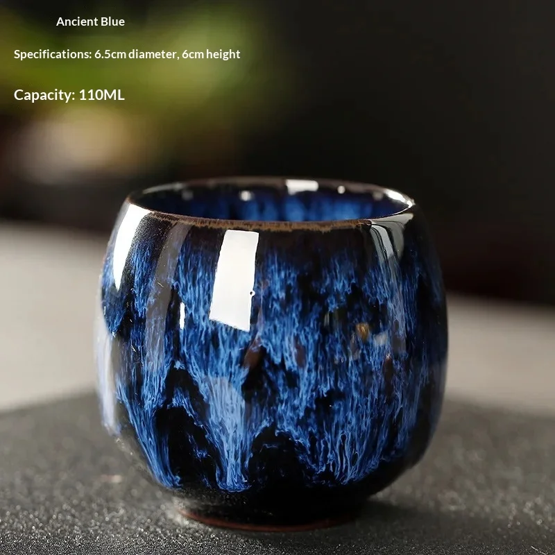 New Ceramic Kung Fu Tea Set with Kiln Transformation, Single Cup Tianmu Glaze, Main Tea Tasting Cup, Egg Shaped Small Tea Bowl view 6