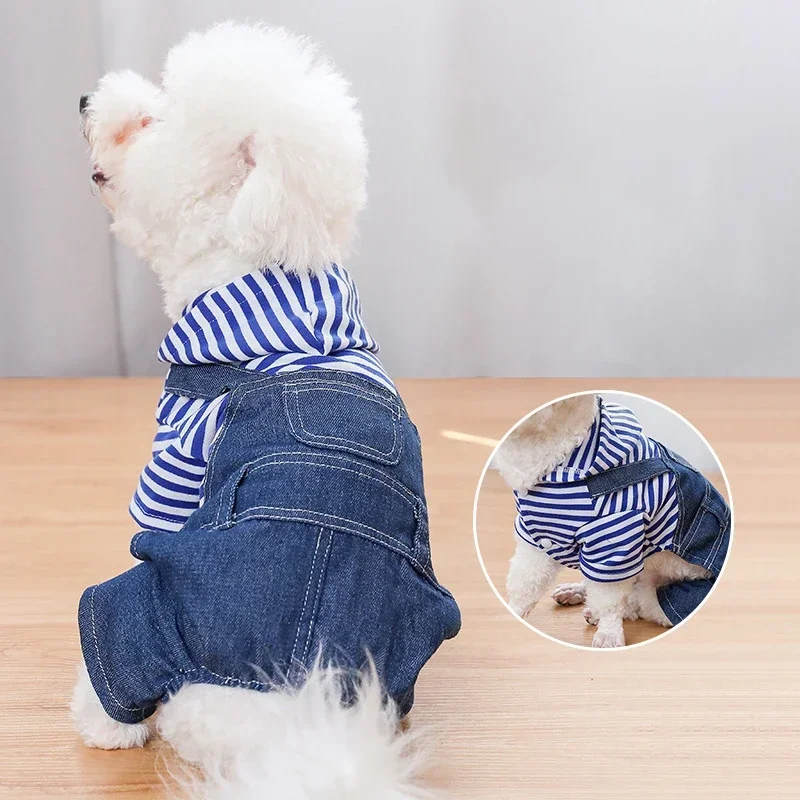 Jean Pets Clothes for Small Medium Dogs Chihuahua Cat Jumpsuit Hoodies Striped Plaid Dog Clothes French Bulldog Puppy Clothing