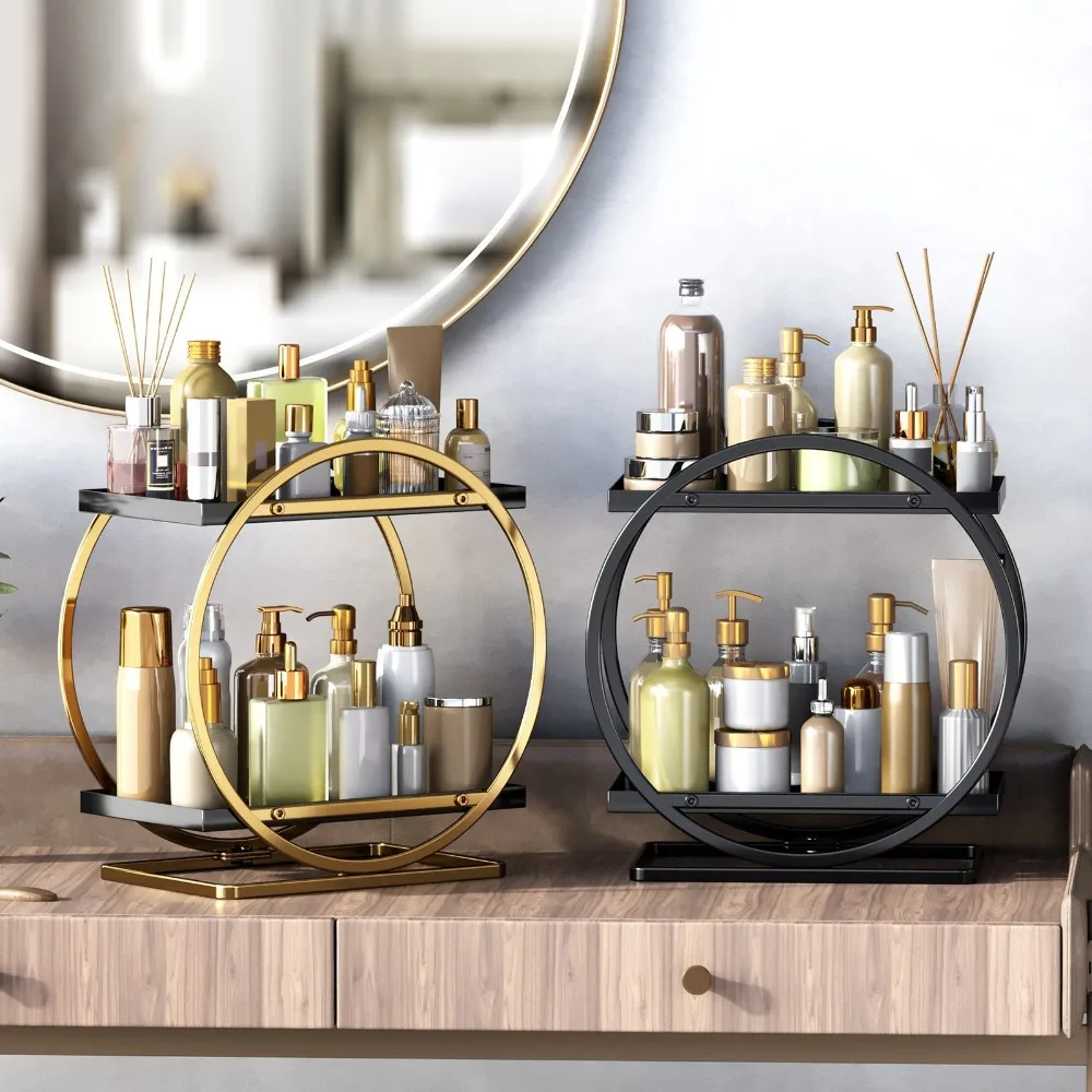 Zwart Goud Ronde Badkamerbeugel Ruimtebesparend Huidverzorging Opbergrek Parfum Cosmetica Plank Make-up Organisator Slaapkamer