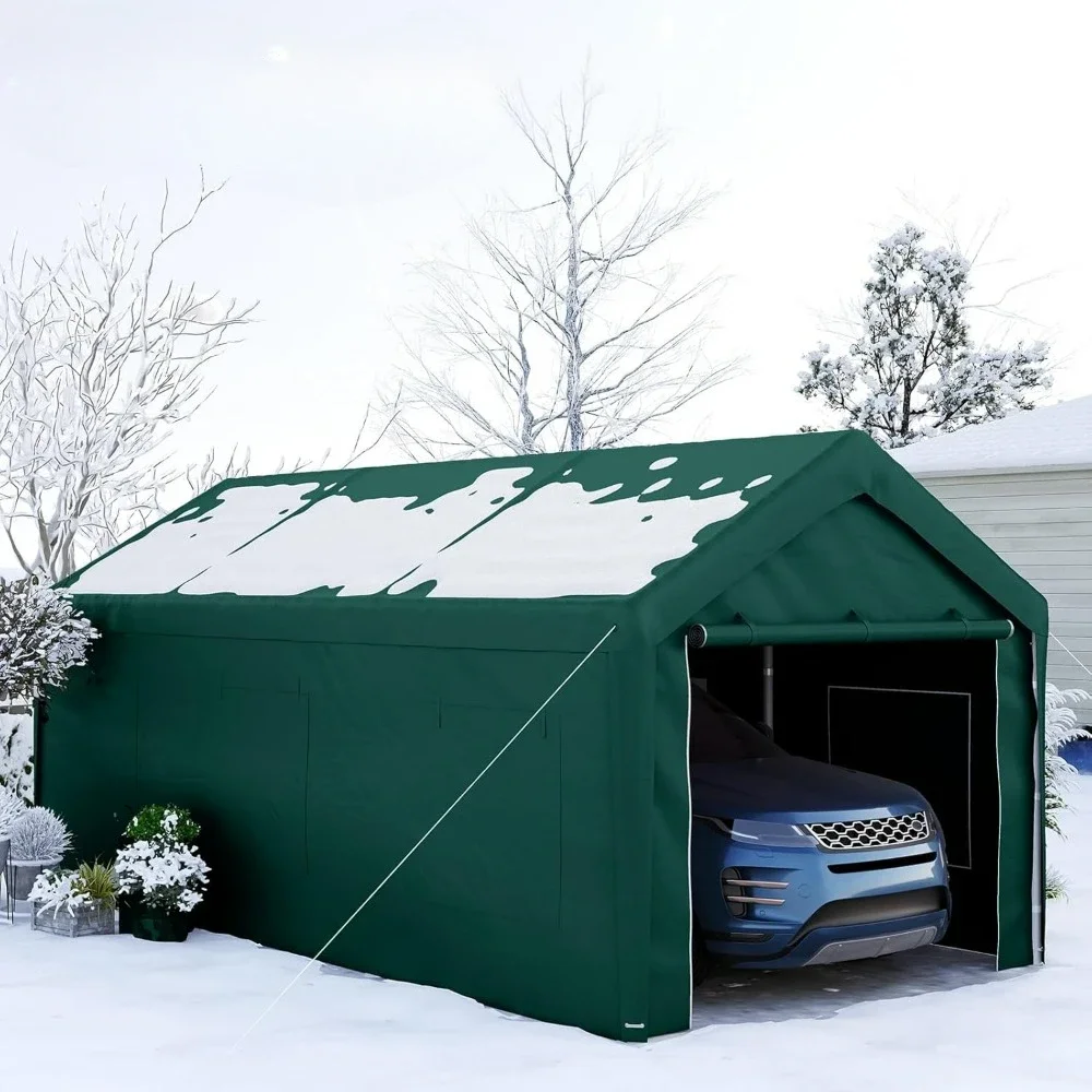 

Carport, 12x20 Ft Carport with Roll Up Ventilated Windows, Anti Snow Heavy Duty Car Canopy RV, Carport Portable Garage Green