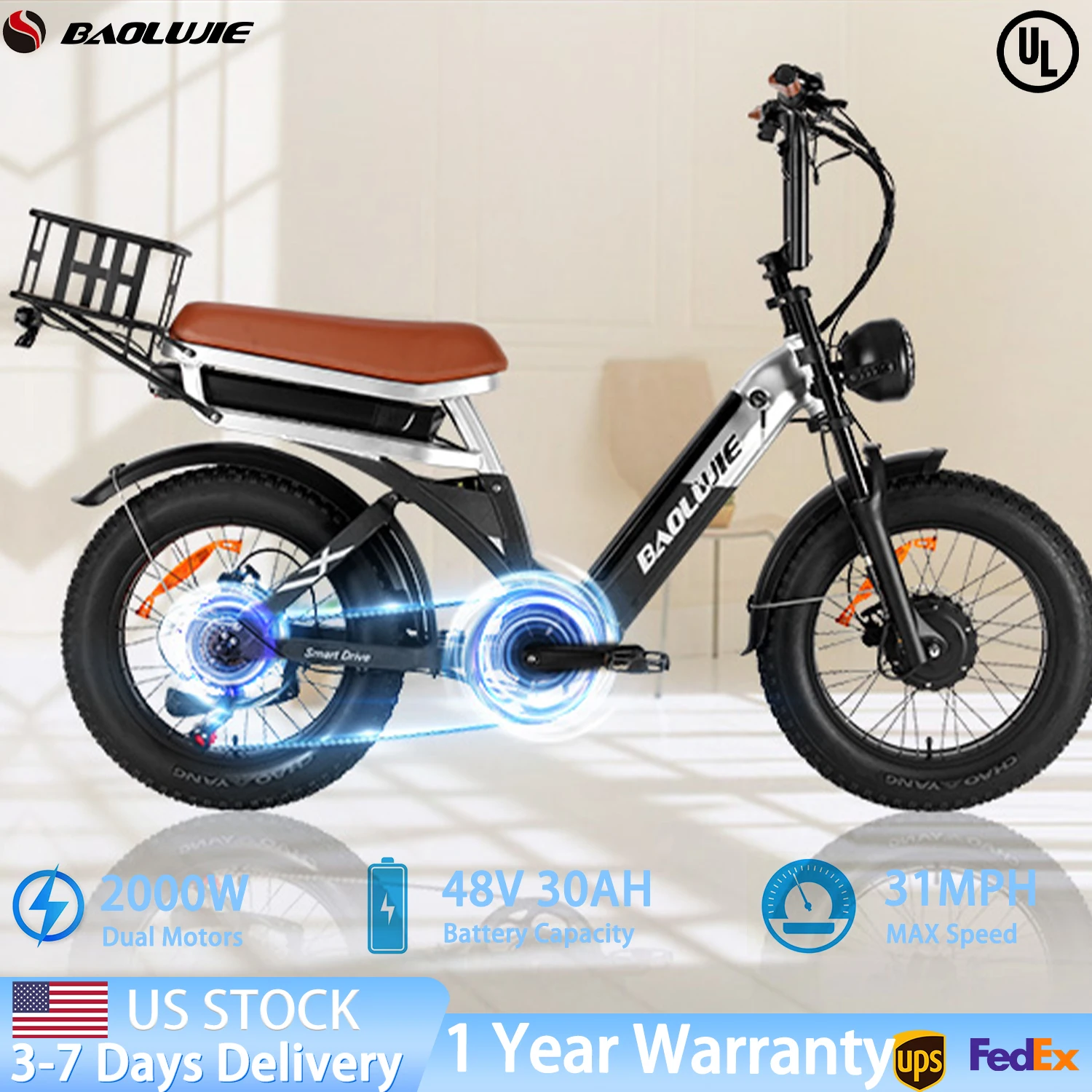 

Ebike 2000W Adult Electric Bicycle 48V 30AH E Bike 20 Inch Fat Tire Electric Bike for Woman/Man Hydraulic Brake E-bike Off-Road