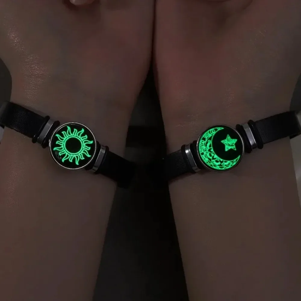 Romantische Lederen Lichtgevende Armband Zon Maan Nieuwe PU Polsband Vriendschap Paar Geluk Armbanden voor Vrouwen Mannen Sieraden Geschenken Nieuw