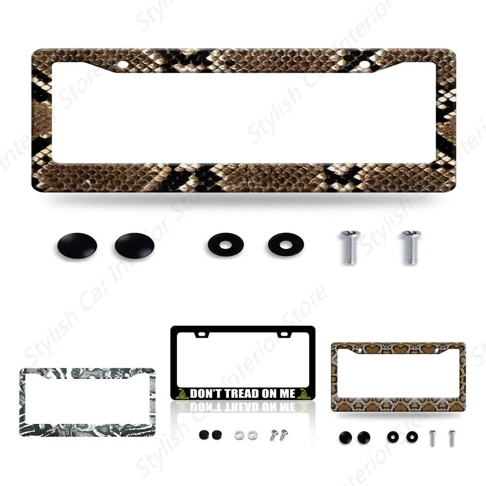 Snake Print License Plate Frame Brown Animal Skin Texture License Plate Holder Funny License Plate Stainless Steel Snakes