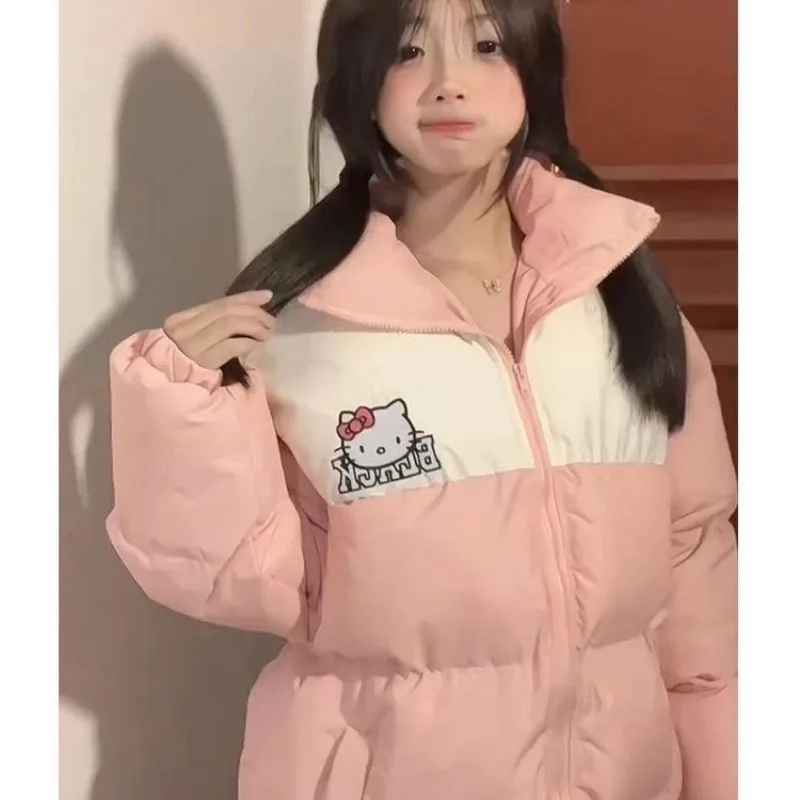 

College Ins Style Cute HelloKitty Print Design Thickened Cotton-padded Clothes for Girl Winter Age-reducing Student Warm Jackets