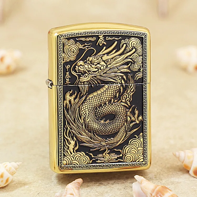 

Genuine Zippo Black Golden Dragon oil lighter copper windproof cigarette Kerosene lighters Gift anti-counterfeiting code