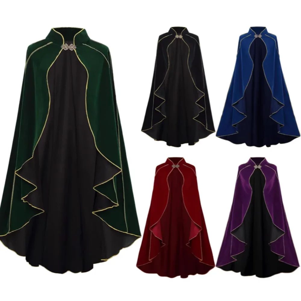 Herren Gothic Mittelalterlicher Wildleder-Umhang, Vintage Renaissance Königlicher Umhang mit Goldbesatz, Prinz König Cosplay Kostüm für Halloween Bühne