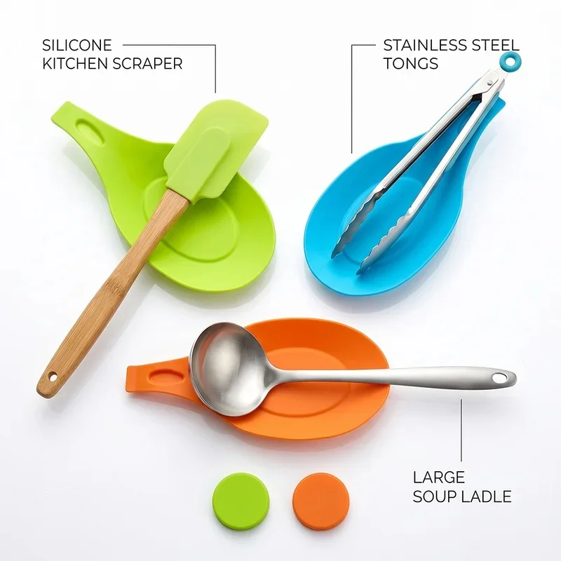 1/2/3/4pcs Silicone spoon holder - heat-resistant dishwasher safe kitchen utensil spoon holder suitable for large tableware