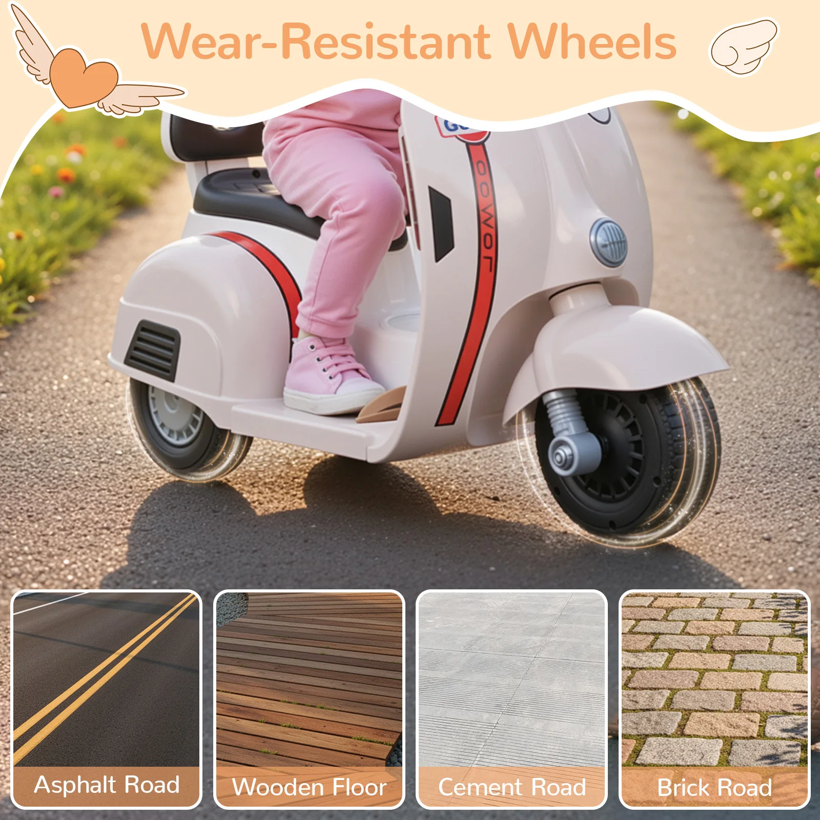 Elektrische kindermotorfiets, opritwagen voor peuters, 6V werkt op batterijen met licht en muziekeffecten, realistische motor