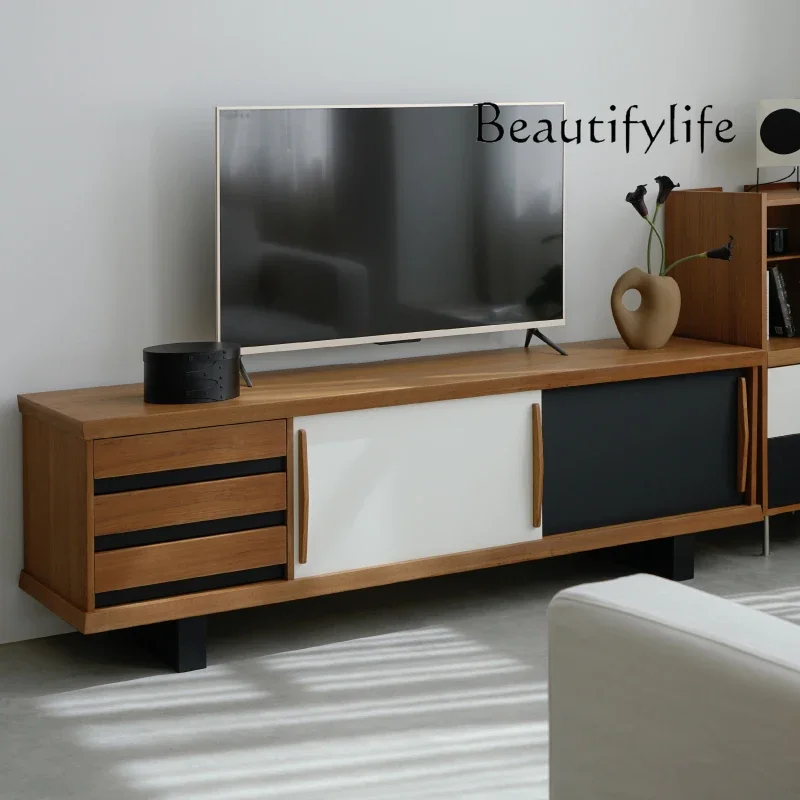 

C40 ТВ-шкаф в скандинавском стиле ретро из тикового дерева, средневековая гостиная, бытовая, маленькая квартира, ТВ-шкаф, раздвижная дверь для хранения