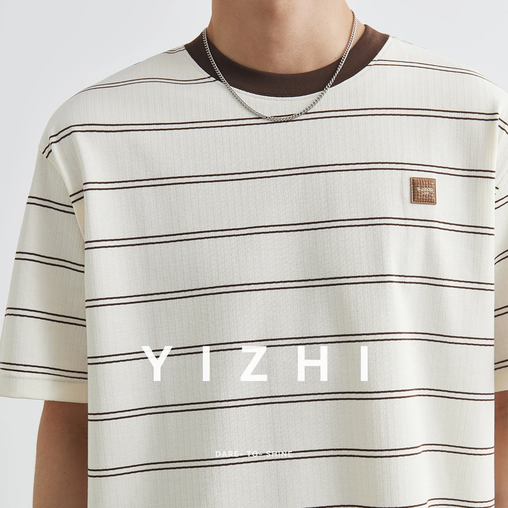 Fashion Men's Striped Loose Round Neck Short Sleeve T-shirt 2025 Summer New Korean Casual Outdoor Urban Youth Half Sleeve Top