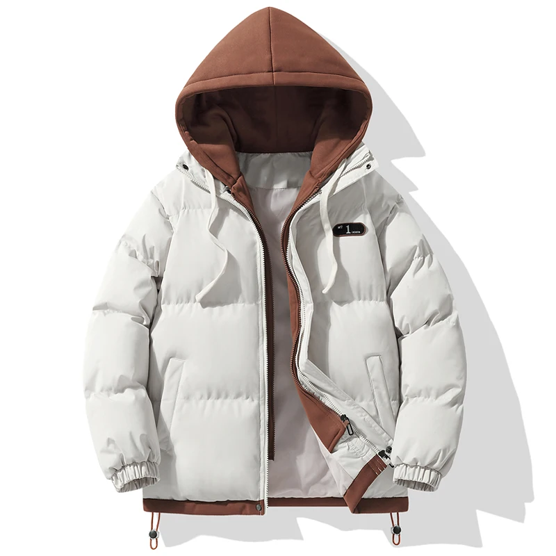 

Зимнее утолщенное теплое хлопковое пальто свободного кроя с капюшоном для мужчин, модная студенческая куртка-пуховик, искусственное пальто из двух предметов, мужская парка в стиле хип-хоп