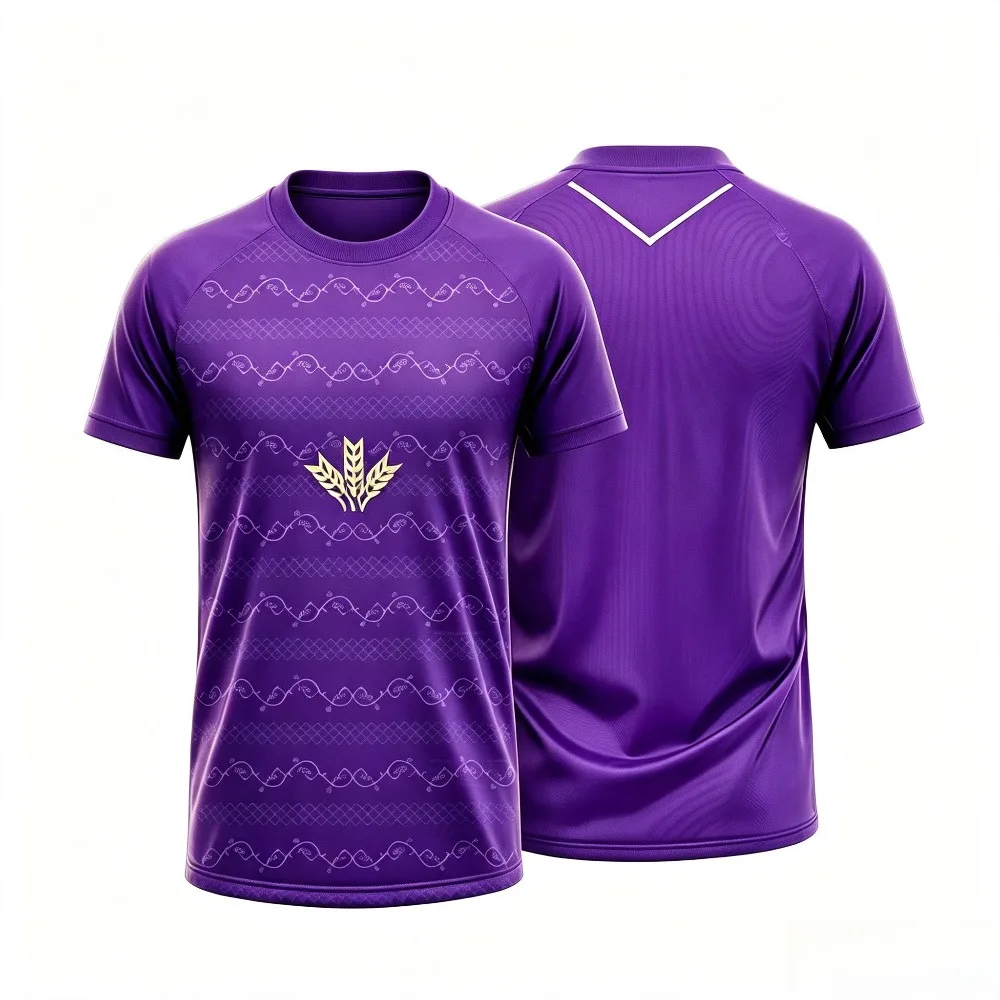 Golden Triple Wheat Ear Graphic Men T Shirt Purple Subtle Wave Line Print Quick Dry Raglan Short Sleeve Athletic Tee
