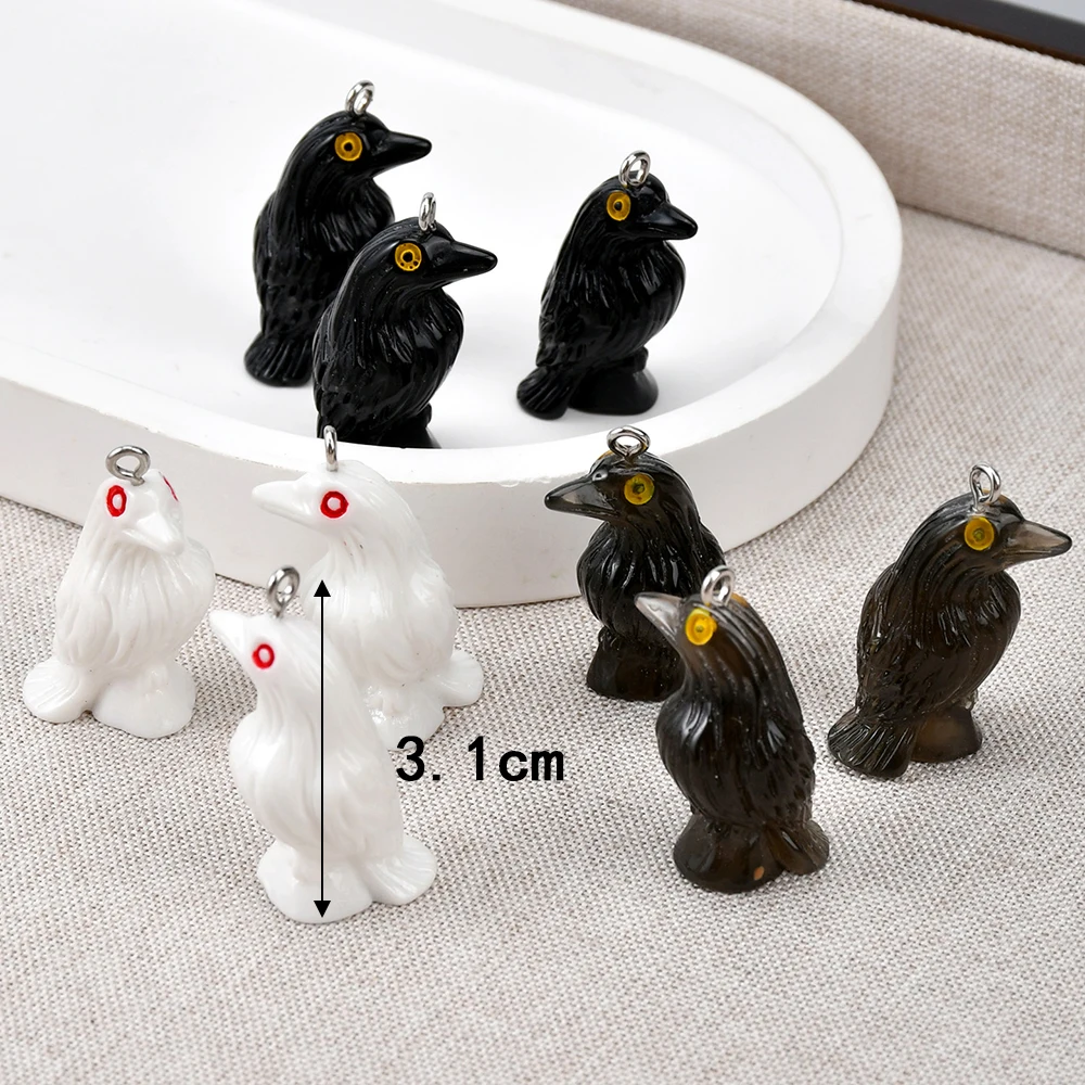 10pcs Black Crow Organ Resin Charms Hallowmas Pendant for DIY Earring Necklace Jewelry Keychain Making Accessories view 6