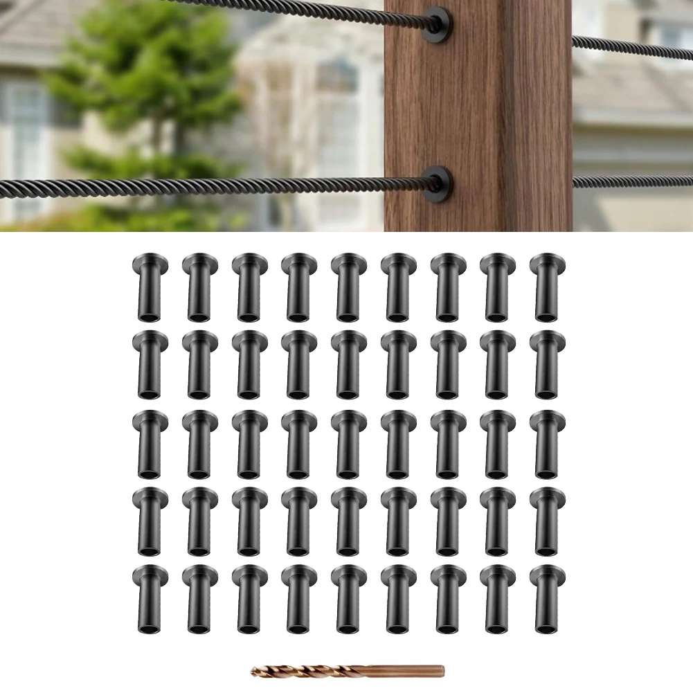 45 Pack Black Stainless Steel Railing Protector Sleeves For 1/8 Inch Cable Deck Wood Composite Posts Hardware Accessories