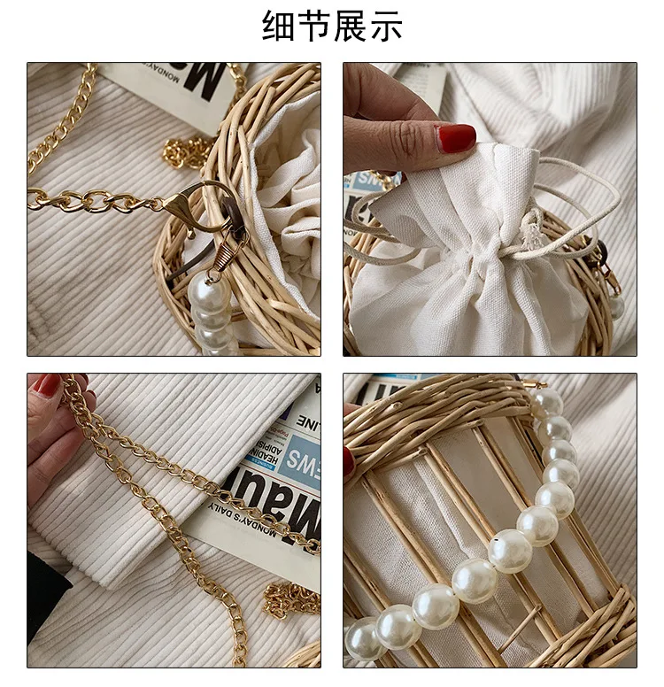 Pearl Bag Female 2020 New Seaside Holiday Bag Women's New Hand-woven Straw Bag Rattan Crossbody Shoulder Bag Evening Clutch Bags