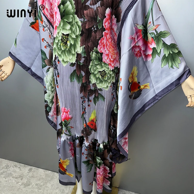 WINYI estate Pieghettato Elastico vestito allentato vacanza spiaggia copricostume maxi caftano abaya dubai abiti da festa di lusso boho donna Caftano