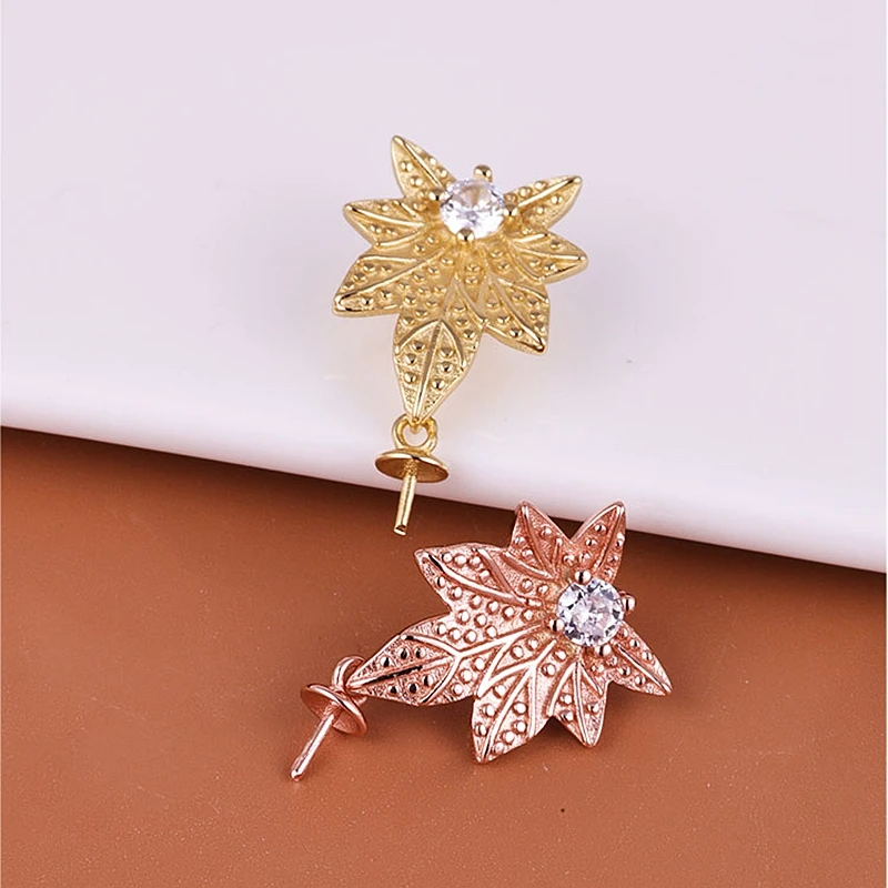 S925 Sterling Silver Women Pendant Clip Pearl Beads Semi Mount Pendant Setting Leaf Shape Fine Jewelry Charm