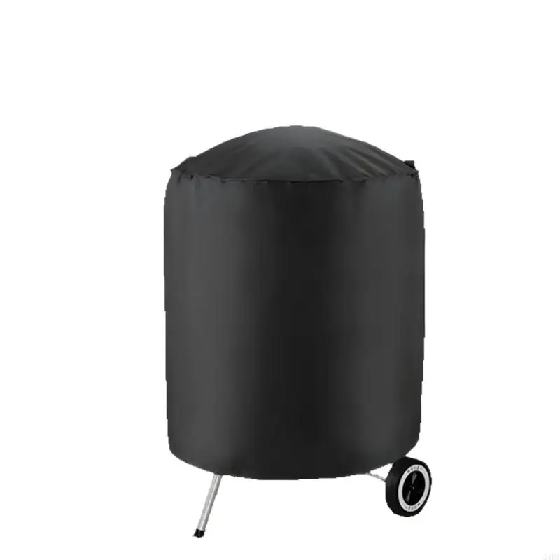 Heavy Duty Waterproof BBQ Cover Adjustment Strap Outdoor Dust Proof Pit Black Polyester Wind Resistant Grill