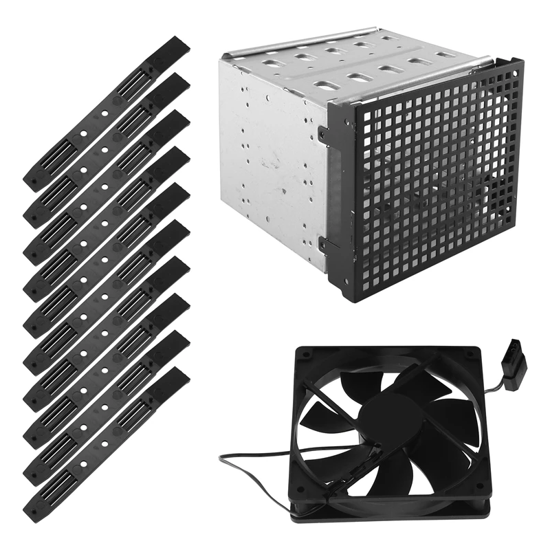 

Storage Expansion Hard Drive Cage DIY Hard Drive Disk Cage Rack 5.25 Inch To 5X 3.5Inch Bracket With 12Cm Fan