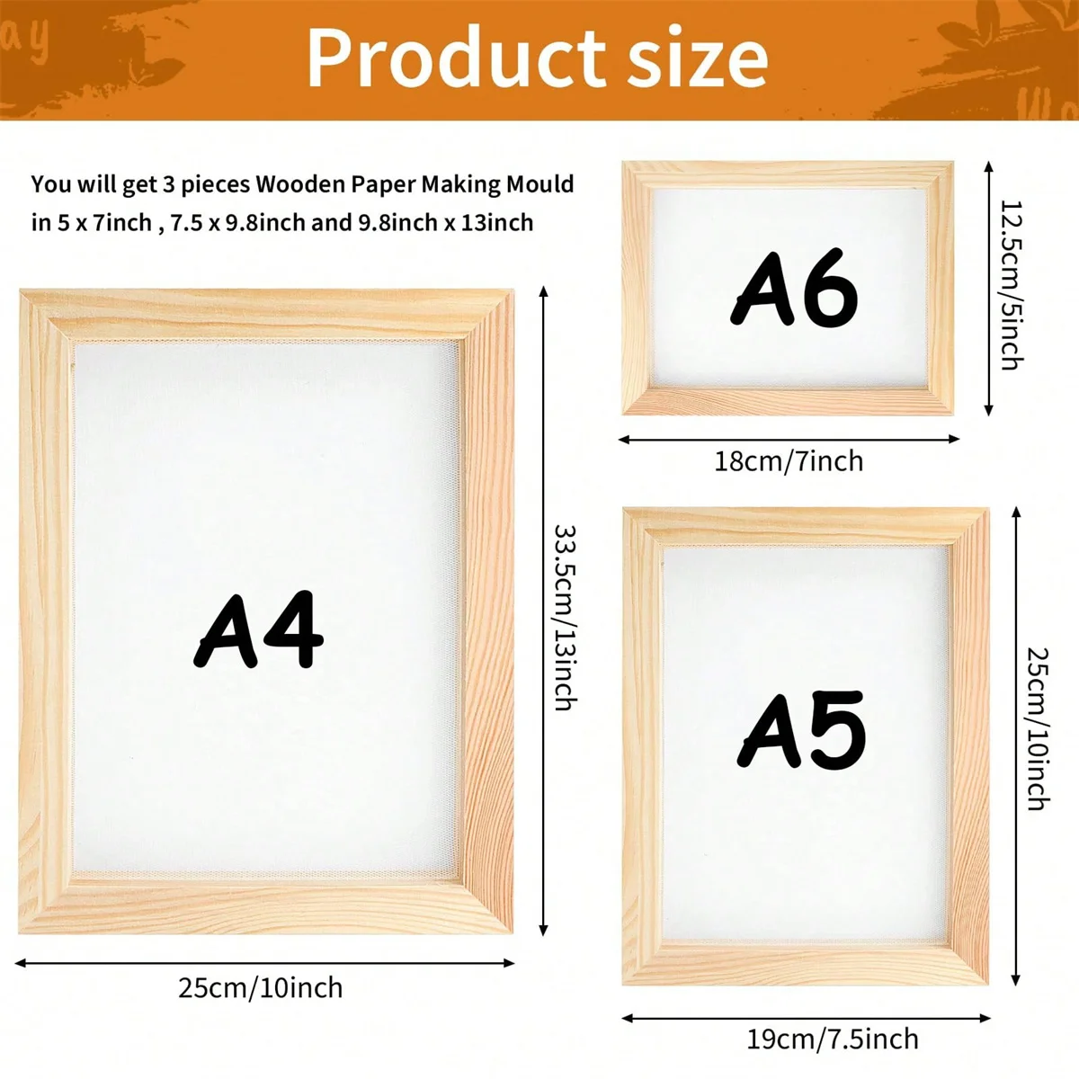 3pcs/set Paper Making Wooden Frame Wooden Paper Making Screen Paper Making Mold 3 Sizes Wooden Frame for DIY Paper Craft Making - view 6