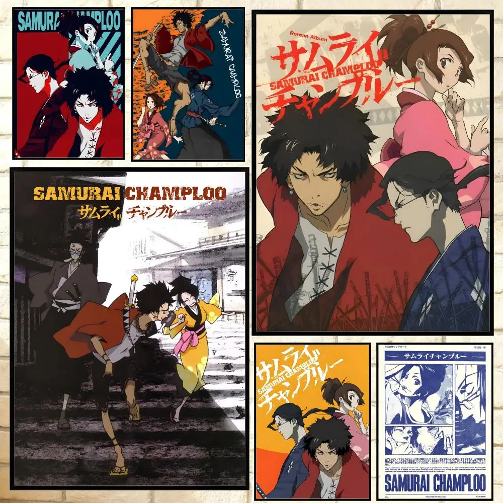 Klassisches Anime-Samurai-Champloo-Poster, vielseitige HD-wasserdichte Wandkunst, selbstklebende Dekoration für jeden Raum, ideales Geschenk
