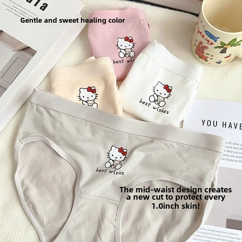 Sanrio Hello Kitty meisjes lief, schattig, zacht, comfortabel, ademend puur katoen antibacterieel spoorloos ondergoed met middelhoge taille