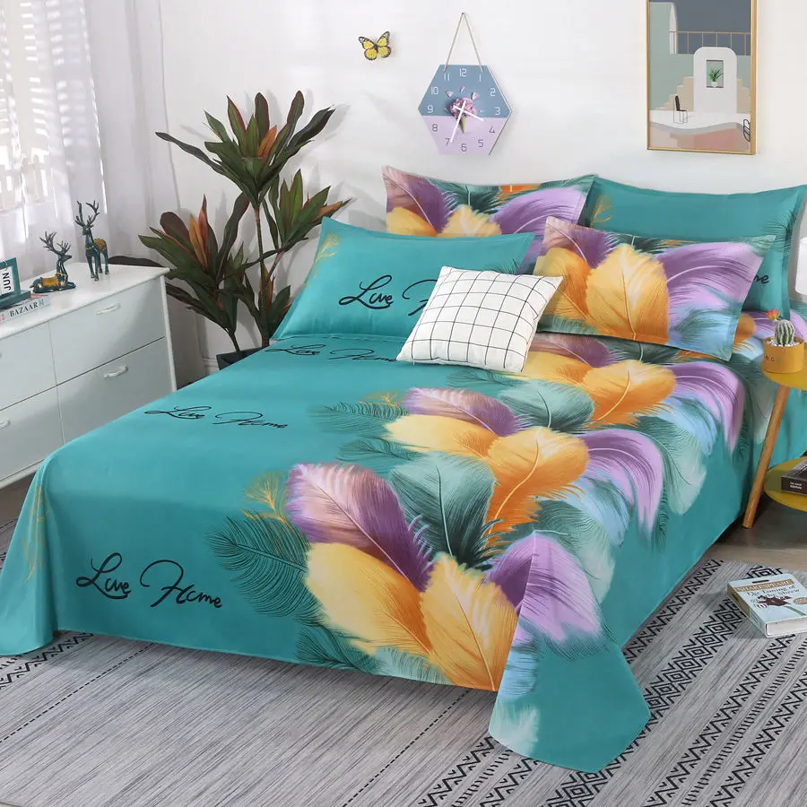 3pcs/Set Home Textile Bed Sheet Set with Pillowcases Cotton Material Lovers Room Bedding Flat Sheet Bed Sheet Set