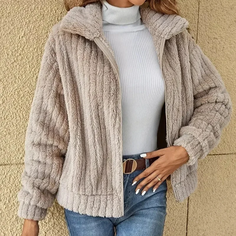 Herbst Winter Frauen warme Jacke Mode einfarbig Revers 2024 neue elegante Mäntel lässig communte Urlaub Oberbekleidung Dame Jacken