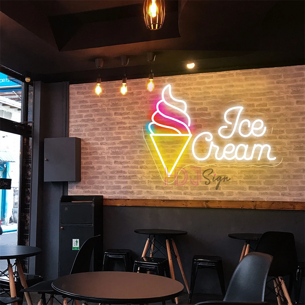 40cm Ice Cream Neon Sign Lights Restaurant Cafe Room Decor Wall Hanging Neon LED Sign USB Shop Signboard Neon Lights LED Lamps