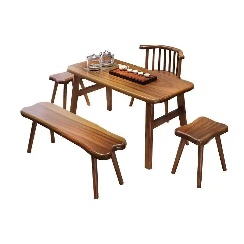

Walnut tea table and chair combination, balcony small apartment tea table
