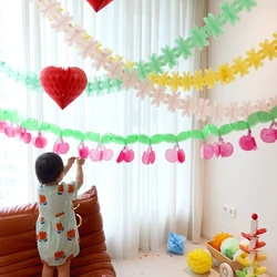 Ins Cute Cherry Paper Pull Flower Kids Birthday Wedding Baby Shower Party Pull Flags Room Wall Hanging Bunting Garland Decoratio