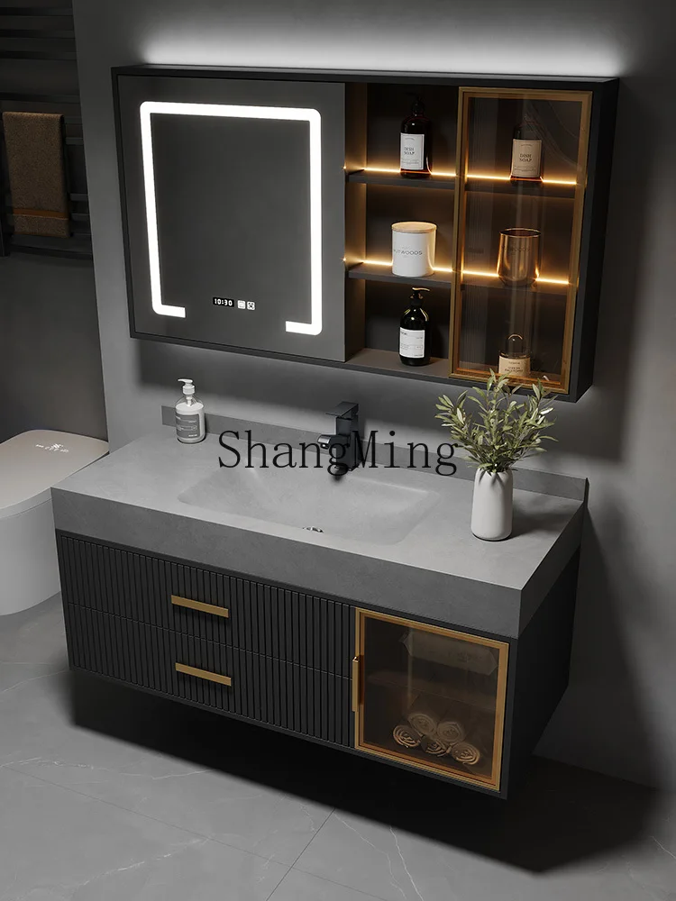 

LXY rock slab hot bending integrated basin bathroom washstand modern simple light luxury bathroom cabinet combination
