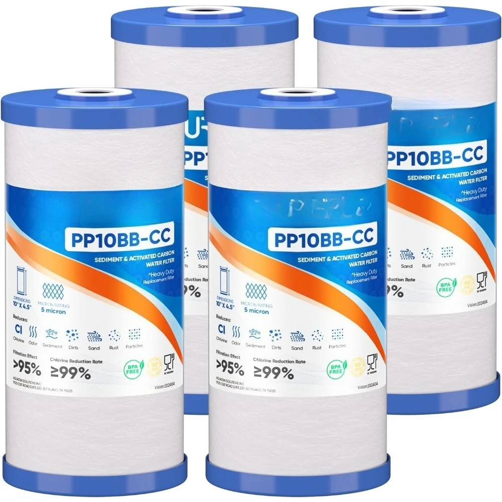 

5 Micron 10 x 4.5 Whole House Sediment Carbon Water Filter Replacement Cartridge 4Pack for Multiple Water Filter Systems