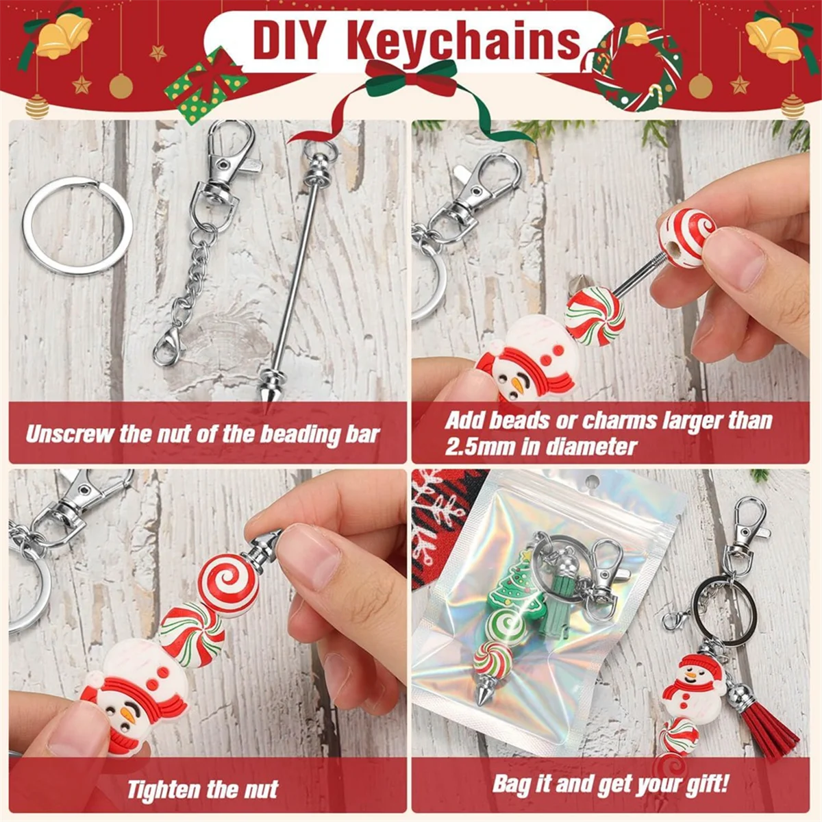 

New-Design Beadable Keychain Bar Set, Beaded Keychain with Resealable Gift Bag